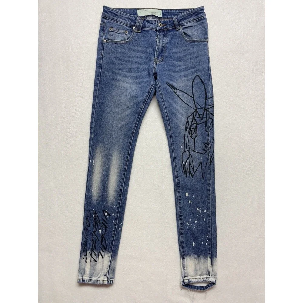 Off-White C/O Virgil Abloh Main Label Men’s Skinny Jeans Size 30 Made In Italy